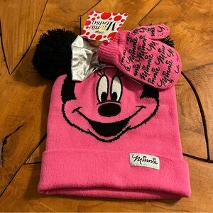 NEW Minnie Mouse Winter Beanie Hat & Mittens Gloves Set Pink Youth